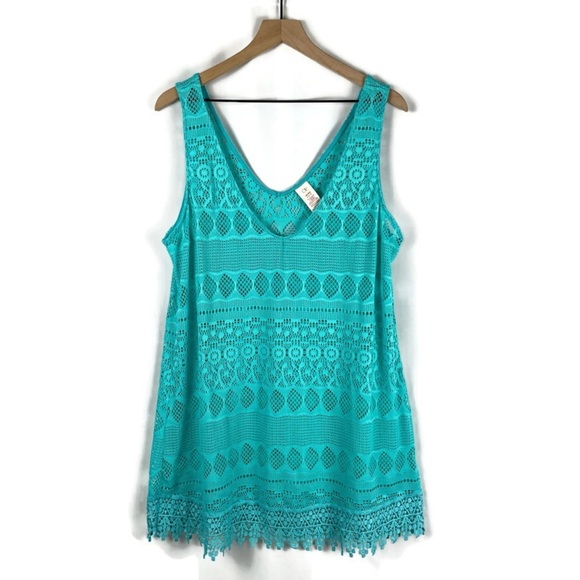 OP Other - OP OCEAN PACIFIC Junior's Crochet Lace Tank Dress Coverup Turquoise Blue Size XL